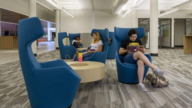 students studying in library